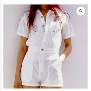 White Women's Short Sleeve Jumpsuit